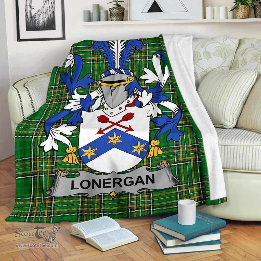 Scottish Lonergan or O'Lonergan Coat of Arms Family Crest Ireland Blanket Irish National Tartan Irish County Blanket