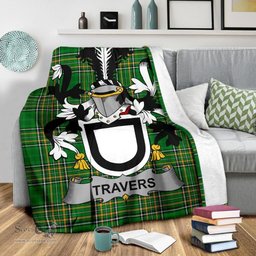 Scottish Travers Coat of Arms Family Crest Ireland Blanket Irish National Tartan Irish County Blanket