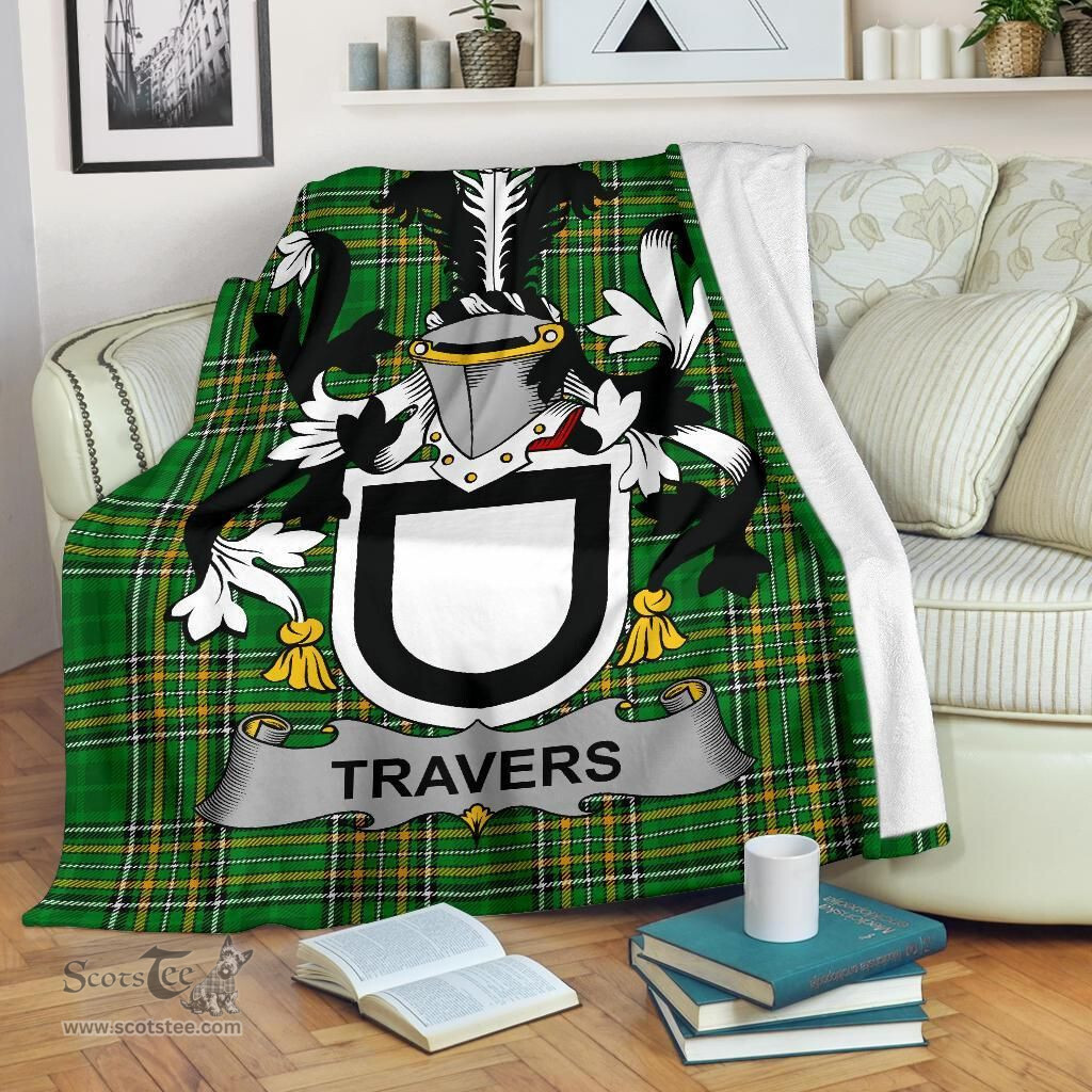 Scottish Travers Coat of Arms Family Crest Ireland Blanket Irish National Tartan Irish County Blanket