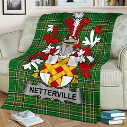 Scottish Netterville or Netterfield Coat of Arms Family Crest Ireland Blanket Irish National Tartan Irish County Blanket