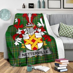 Scottish Netterville or Netterfield Coat of Arms Family Crest Ireland Blanket Irish National Tartan Irish County Blanket