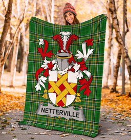 Scottish Netterville or Netterfield Coat of Arms Family Crest Ireland Blanket Irish National Tartan Irish County Blanket