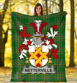 Scottish Netterville or Netterfield Coat of Arms Family Crest Ireland Blanket Irish National Tartan Irish County Blanket