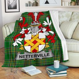 Scottish Netterville or Netterfield Coat of Arms Family Crest Ireland Blanket Irish National Tartan Irish County Blanket