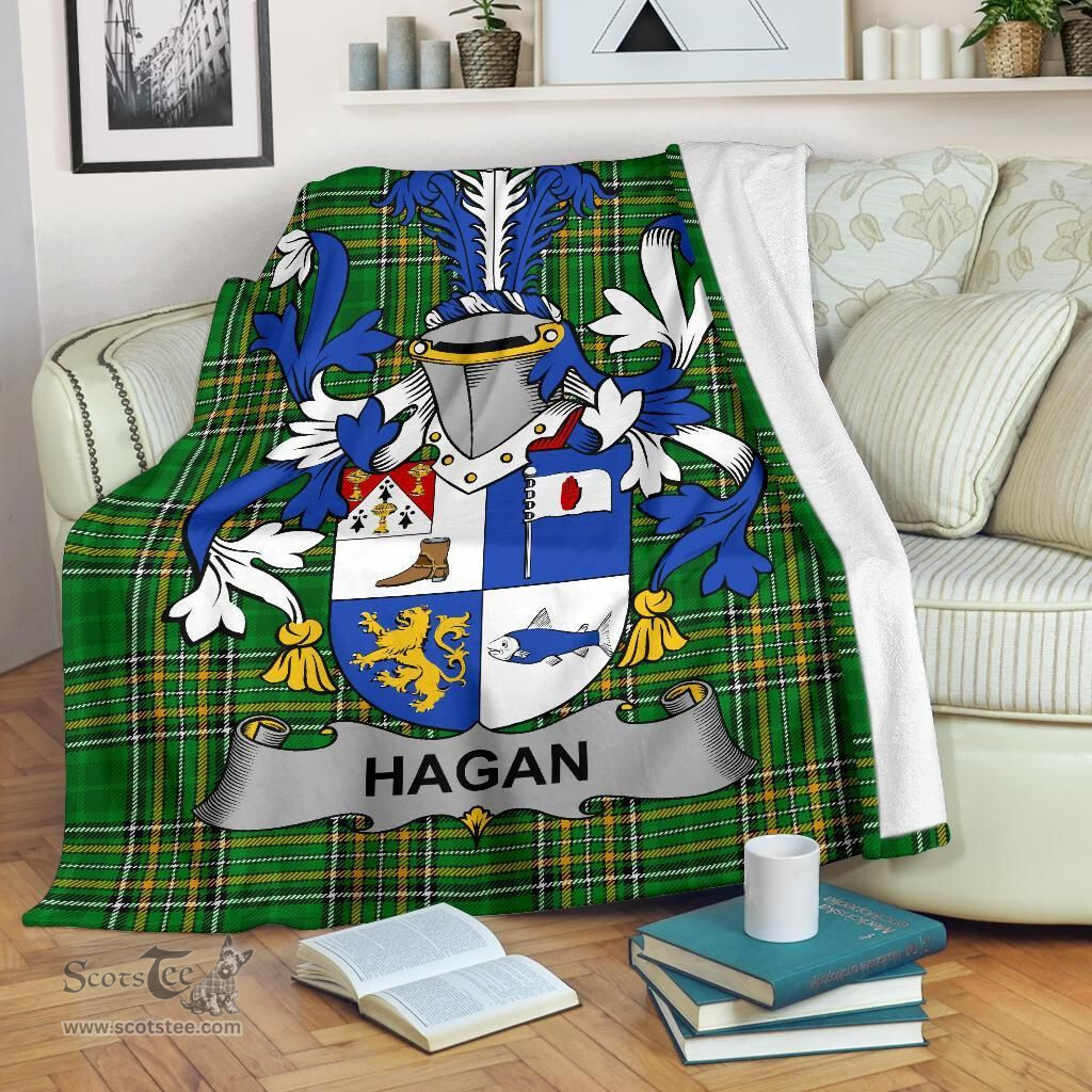 Scottish Hagan or O'Hagan Coat of Arms Family Crest Ireland Blanket Irish National Tartan Irish County Blanket