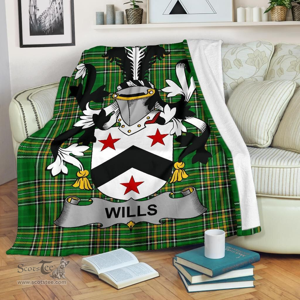 Scottish Wills Coat of Arms Family Crest Ireland Blanket Irish National Tartan Irish County Blanket