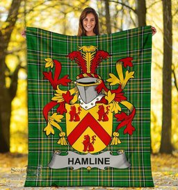 Scottish Hamline Coat of Arms Family Crest Ireland Blanket Irish National Tartan Irish County Blanket