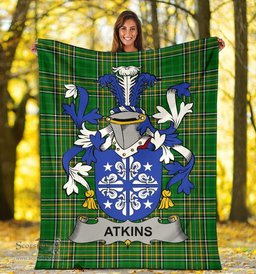 Scottish Atkins Coat of Arms Family Crest Ireland Blanket Irish National Tartan Irish County Blanket