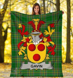 Scottish Gavin or O'Gavan Coat of Arms Family Crest Ireland Blanket Irish National Tartan Irish County Blanket
