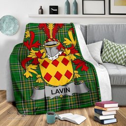 Scottish Lavin or O'Lavin Coat of Arms Family Crest Ireland Blanket Irish National Tartan Irish County Blanket