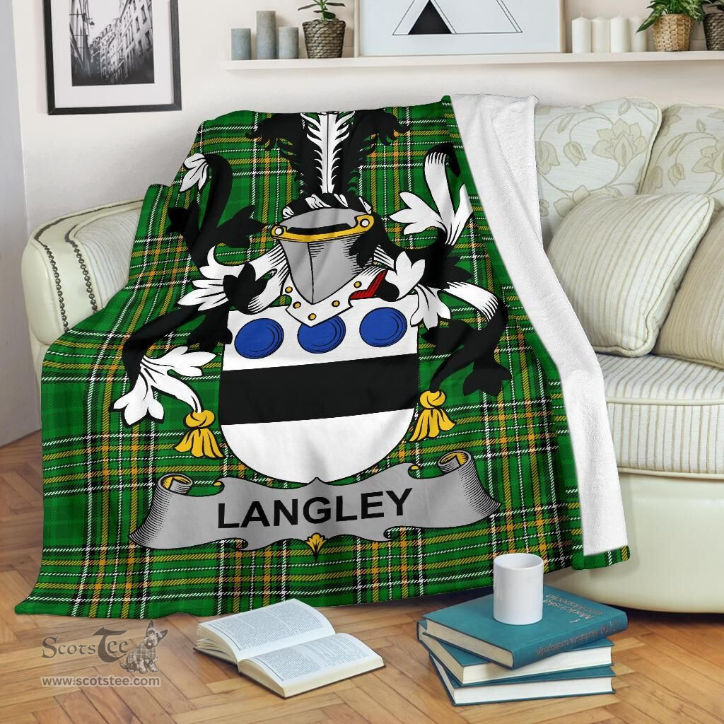 Scottish Langley Coat of Arms Family Crest Ireland Blanket Irish National Tartan Irish County Blanket