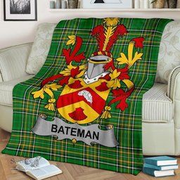 Scottish Bateman Coat of Arms Family Crest Ireland Blanket Irish National Tartan Irish County Blanket