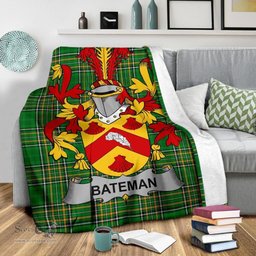 Scottish Bateman Coat of Arms Family Crest Ireland Blanket Irish National Tartan Irish County Blanket