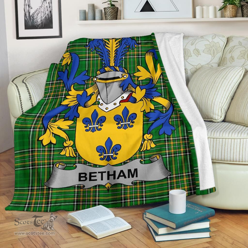 Scottish Betham Coat of Arms Family Crest Ireland Blanket Irish National Tartan Irish County Blanket