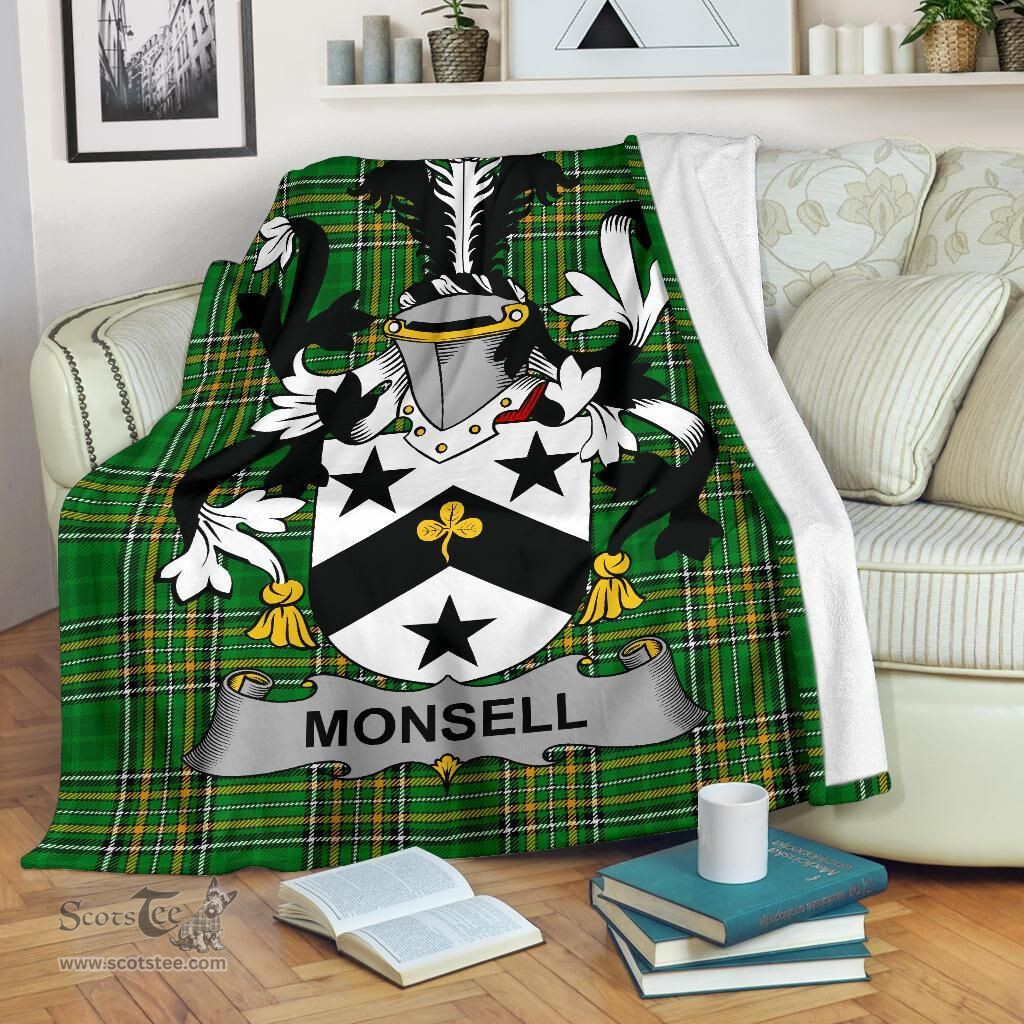 Scottish Monsell Coat of Arms Family Crest Ireland Blanket Irish National Tartan Irish County Blanket