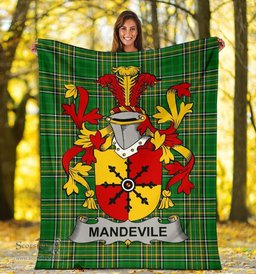 Scottish Mandevile Coat of Arms Family Crest Ireland Blanket Irish National Tartan Irish County Blanket
