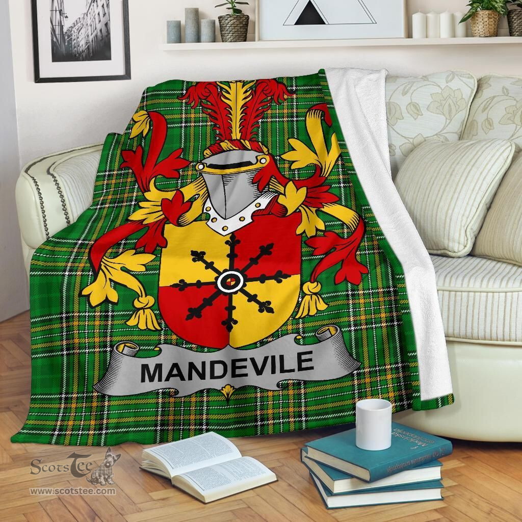 Scottish Mandevile Coat of Arms Family Crest Ireland Blanket Irish National Tartan Irish County Blanket