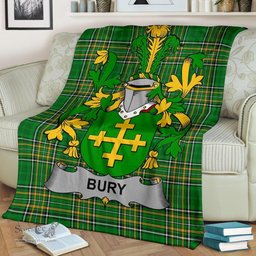 Scottish Bury or Berry Coat of Arms Family Crest Ireland Blanket Irish National Tartan Irish County Blanket