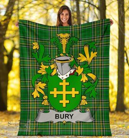 Scottish Bury or Berry Coat of Arms Family Crest Ireland Blanket Irish National Tartan Irish County Blanket