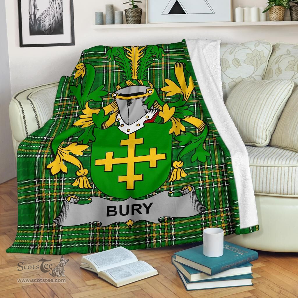 Scottish Bury or Berry Coat of Arms Family Crest Ireland Blanket Irish National Tartan Irish County Blanket