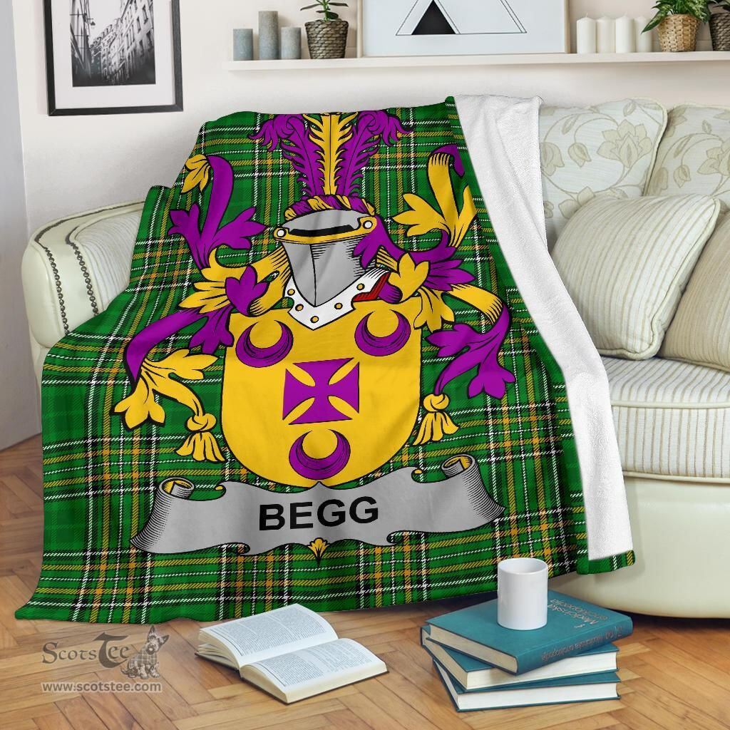 Scottish Begg Coat of Arms Family Crest Ireland Blanket Irish National Tartan Irish County Blanket