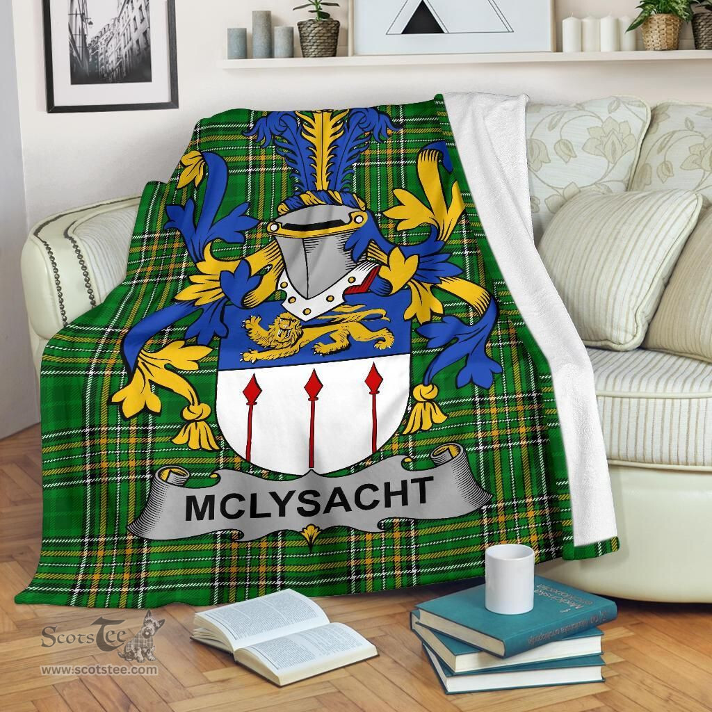 Scottish McLysacht or Lysacht Coat of Arms Family Crest Ireland Blanket Irish National Tartan Irish County Blanket