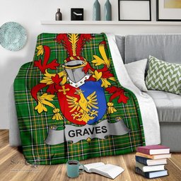 Scottish Graves or Greaves Coat of Arms Family Crest Ireland Blanket Irish National Tartan Irish County Blanket