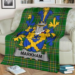 Scottish Markham Coat of Arms Family Crest Ireland Blanket Irish National Tartan Irish County Blanket