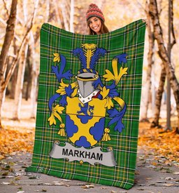 Scottish Markham Coat of Arms Family Crest Ireland Blanket Irish National Tartan Irish County Blanket