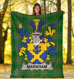 Scottish Markham Coat of Arms Family Crest Ireland Blanket Irish National Tartan Irish County Blanket