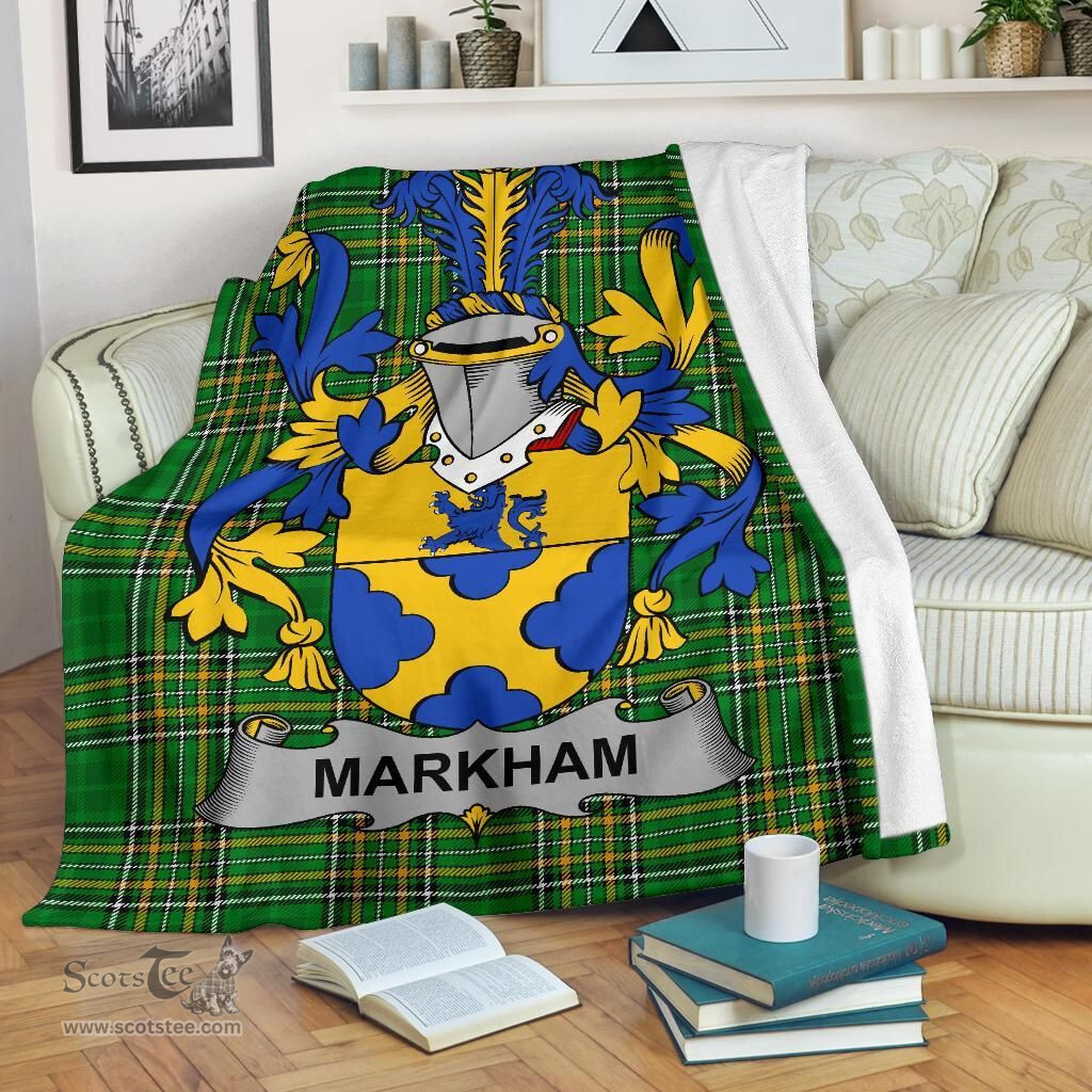 Scottish Markham Coat of Arms Family Crest Ireland Blanket Irish National Tartan Irish County Blanket