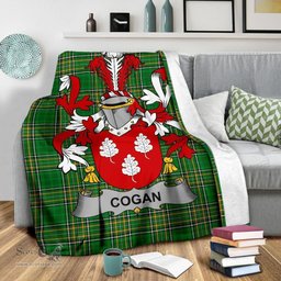 Scottish Cogan or O'Cogan Coat of Arms Family Crest Ireland Blanket Irish National Tartan Irish County Blanket