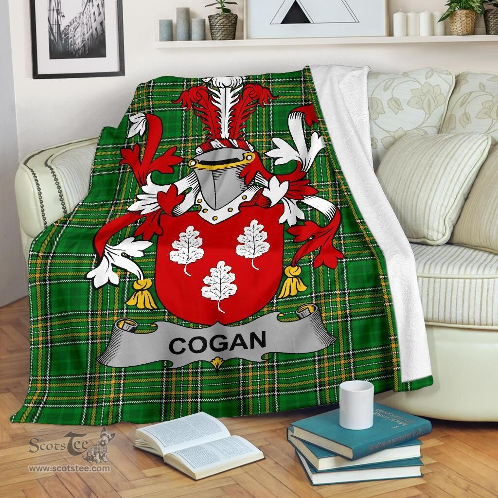 Scottish Cogan or O'Cogan Coat of Arms Family Crest Ireland Blanket Irish National Tartan Irish County Blanket