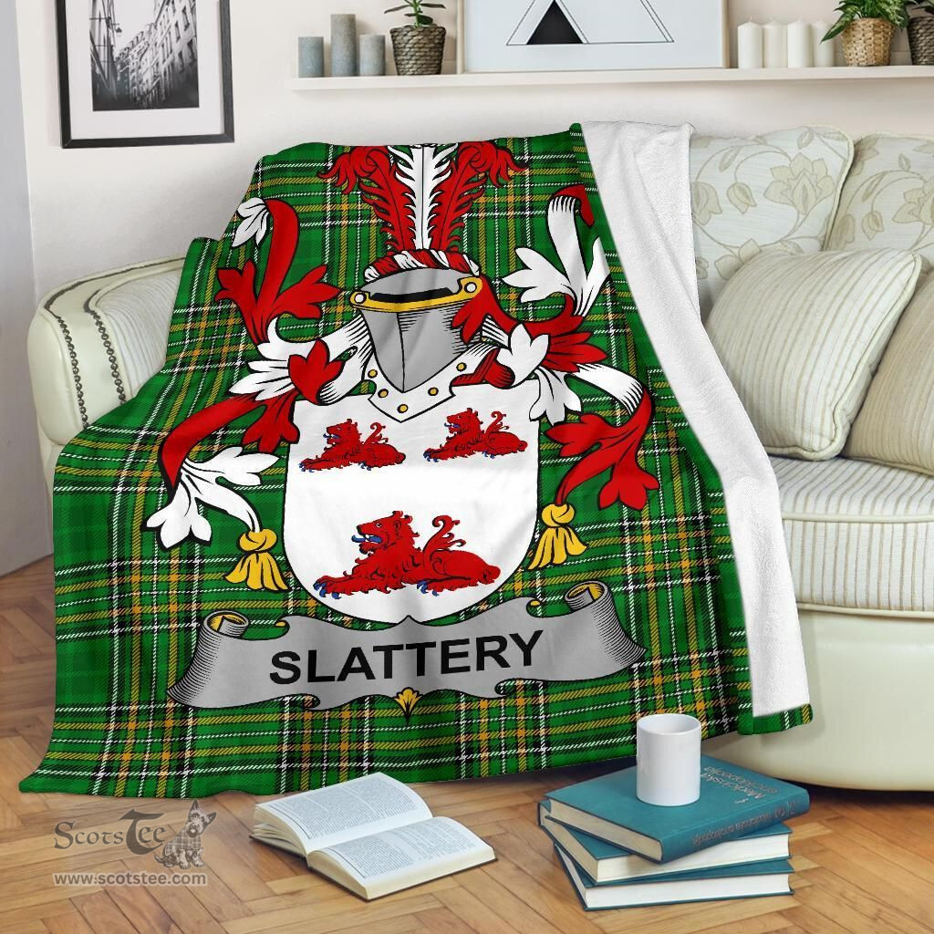 Scottish Slattery or O'Slattery Coat of Arms Family Crest Ireland Blanket Irish National Tartan Irish County Blanket