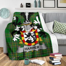 Scottish Harper Coat of Arms Family Crest Ireland Blanket Irish National Tartan Irish County Blanket