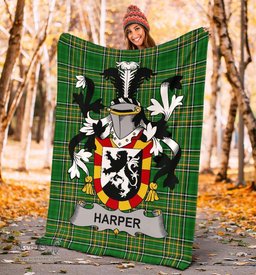 Scottish Harper Coat of Arms Family Crest Ireland Blanket Irish National Tartan Irish County Blanket