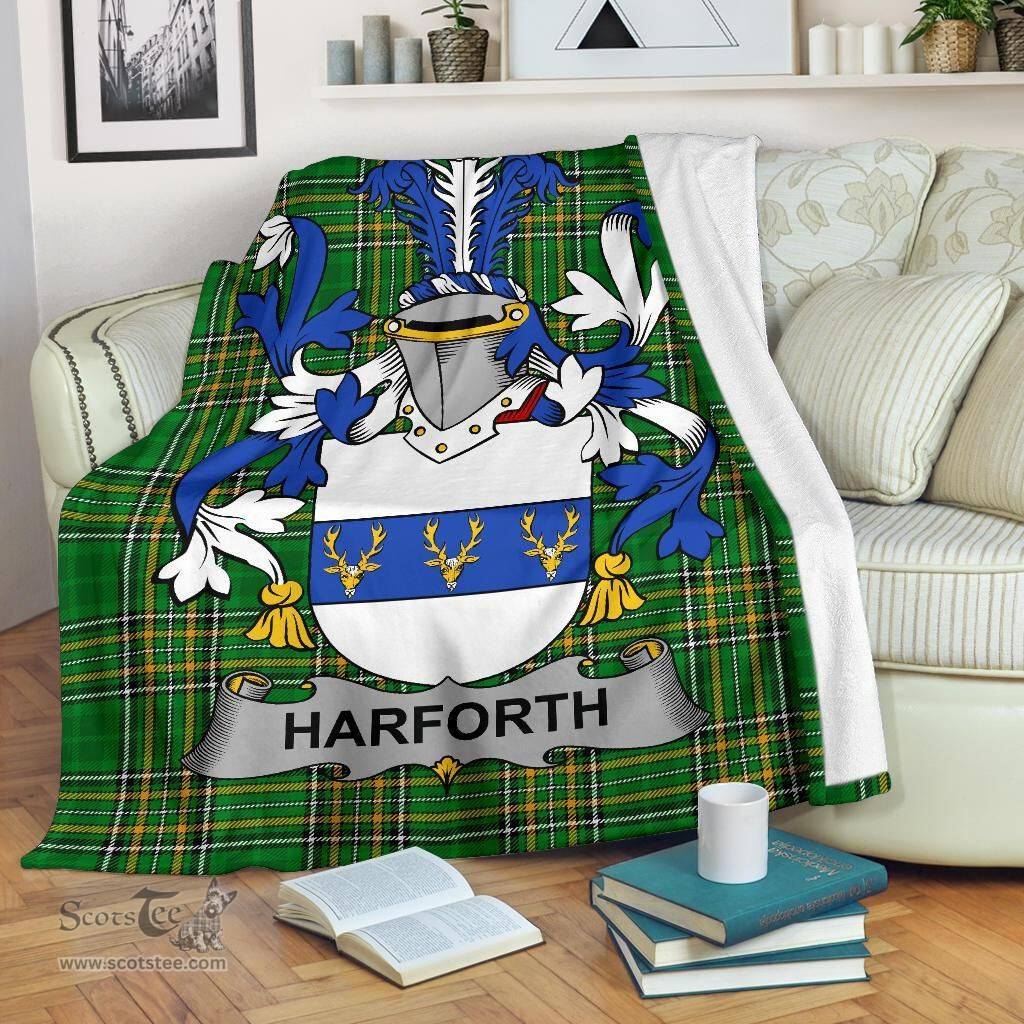 Scottish Harforth Coat of Arms Family Crest Ireland Blanket Irish National Tartan Irish County Blanket