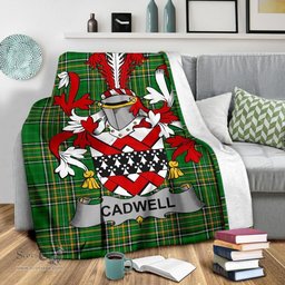 Scottish Cadwell or Caddell Coat of Arms Family Crest Ireland Blanket Irish National Tartan Irish County Blanket