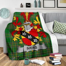 Scottish Ivers Coat of Arms Family Crest Ireland Blanket Irish National Tartan Irish County Blanket