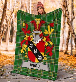 Scottish Ivers Coat of Arms Family Crest Ireland Blanket Irish National Tartan Irish County Blanket