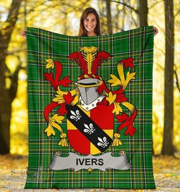 Scottish Ivers Coat of Arms Family Crest Ireland Blanket Irish National Tartan Irish County Blanket