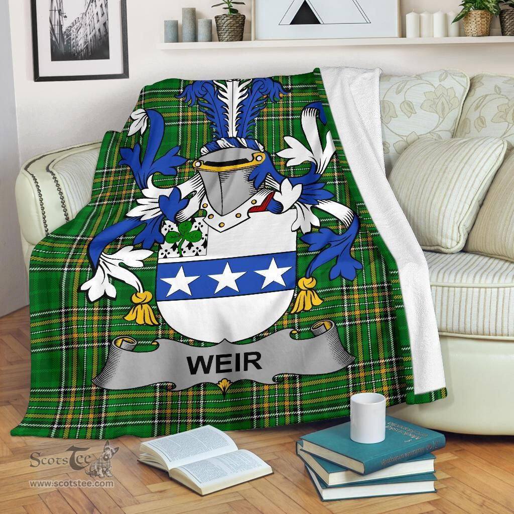 Scottish Weir or McWeir Coat of Arms Family Crest Ireland Blanket Irish National Tartan Irish County Blanket