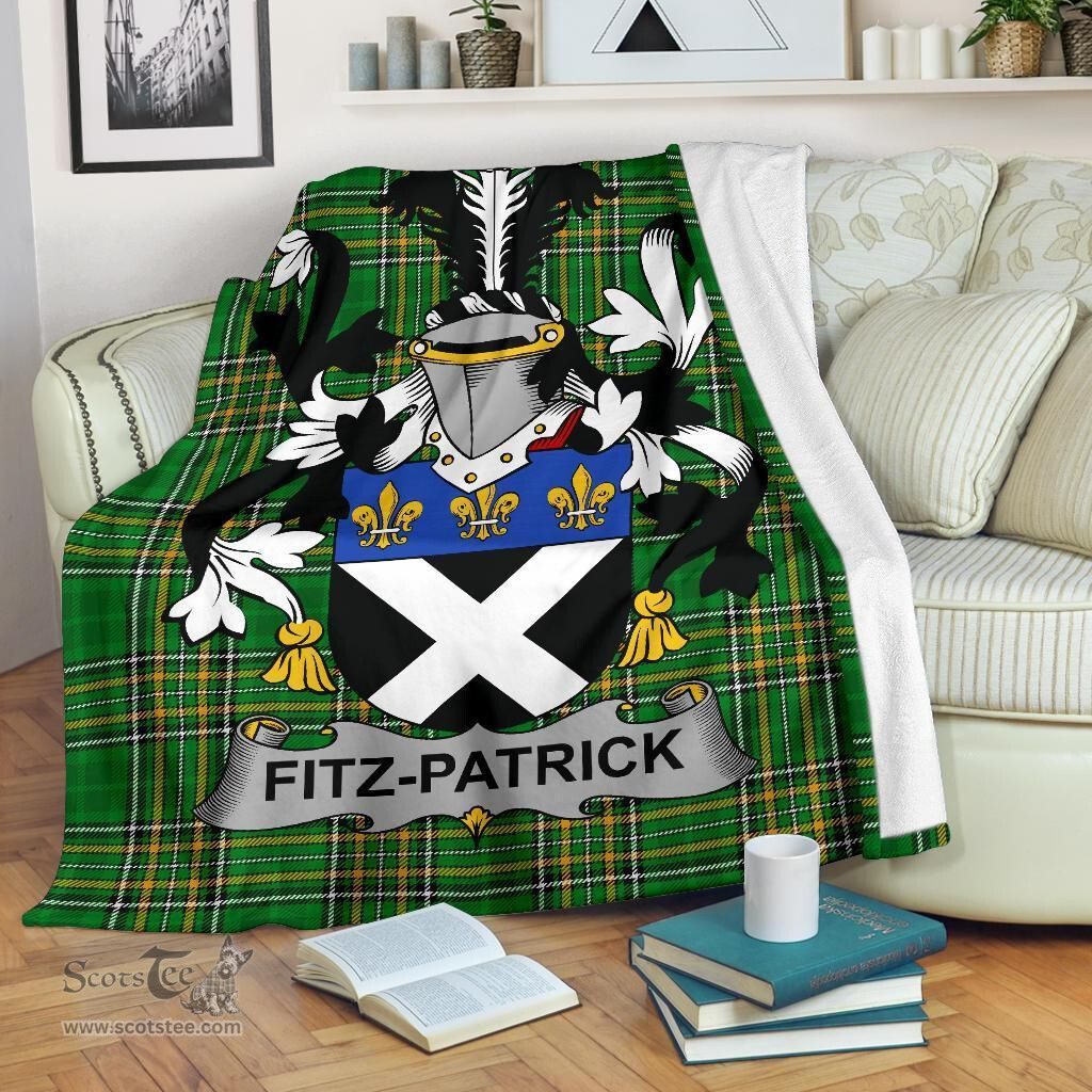 Scottish Fitz-Patrick Coat of Arms Family Crest Ireland Blanket Irish National Tartan Irish County Blanket