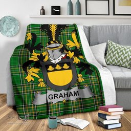 Scottish Graham or Grahan Coat of Arms Family Crest Ireland Blanket Irish National Tartan Irish County Blanket