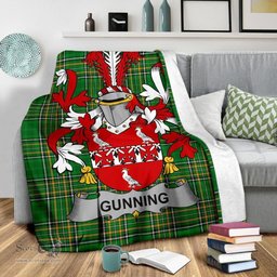 Scottish Gunning or O'Gunning Coat of Arms Family Crest Ireland Blanket Irish National Tartan Irish County Blanket
