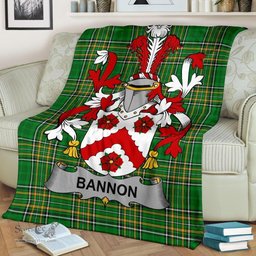 Scottish Bannon or O'Bannon Coat of Arms Family Crest Ireland Blanket Irish National Tartan Irish County Blanket