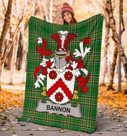 Scottish Bannon or O'Bannon Coat of Arms Family Crest Ireland Blanket Irish National Tartan Irish County Blanket