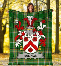 Scottish Bannon or O'Bannon Coat of Arms Family Crest Ireland Blanket Irish National Tartan Irish County Blanket