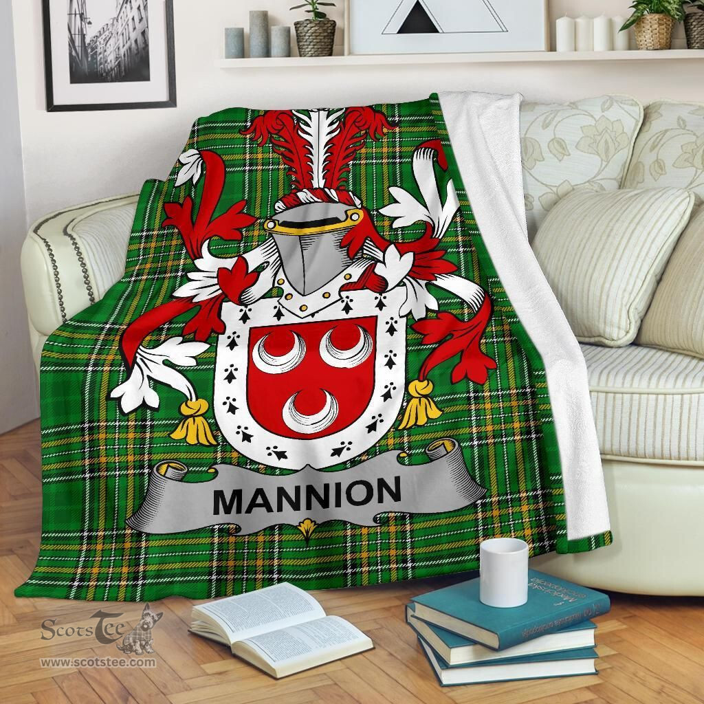 Scottish Mannion or O'Mannion Coat of Arms Family Crest Ireland Blanket Irish National Tartan Irish County Blanket