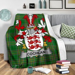Scottish Cochlan or McCoughlan Coat of Arms Family Crest Ireland Blanket Irish National Tartan Irish County Blanket